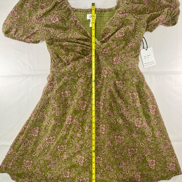 Japna Womens Olive/Pink Floral Print Puff Sleeve Dress - Size XL - Picture 7 of 9